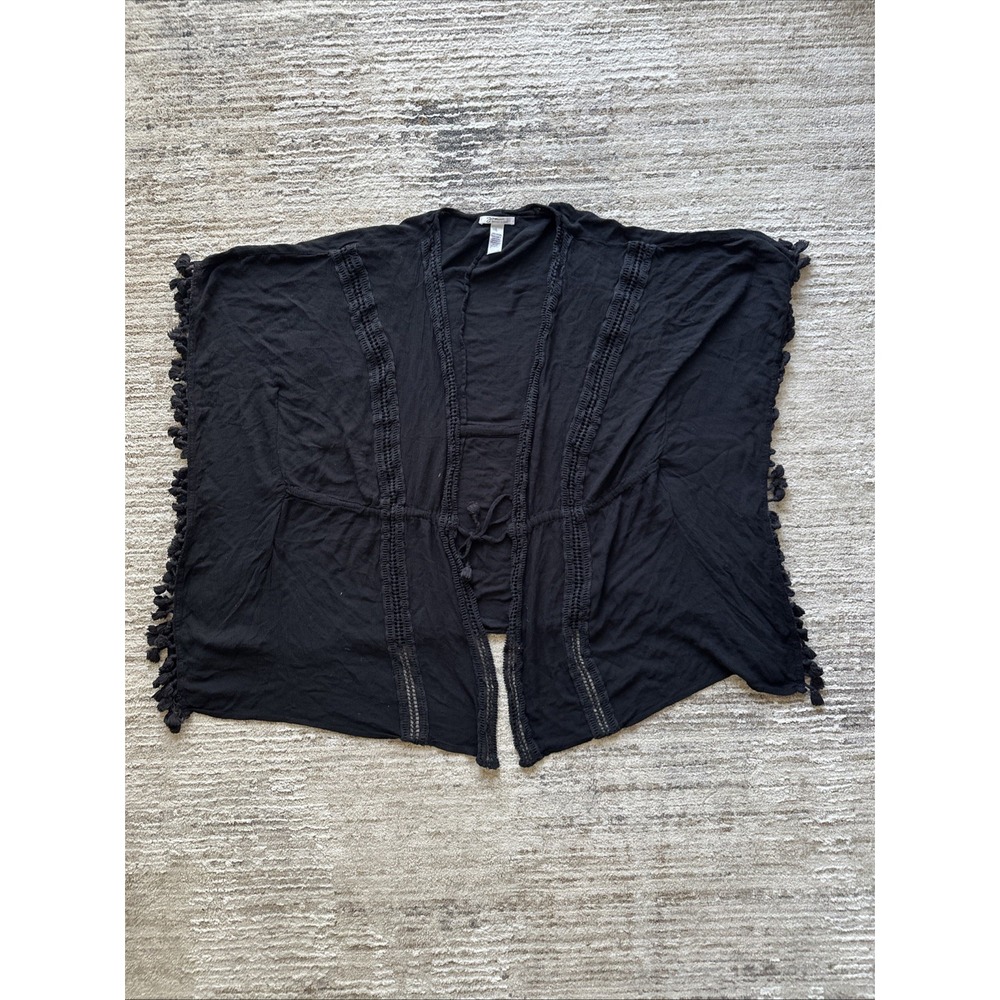 Goa Beachwear SHAW Black Sz L Japna Blue Beach Coverup Fringe Boho Throw Over